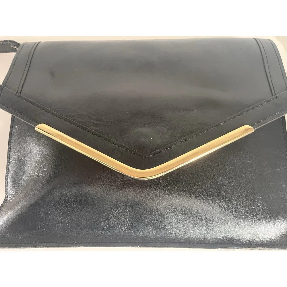 Vintage Made In Korea Genuine Leather‎ Clutch Wristlet Black Envelope Style Snap